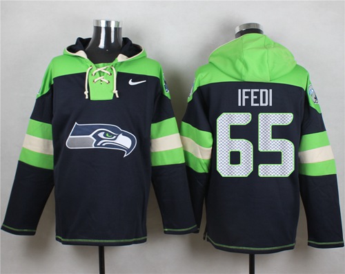 Nike Seahawks #65 Germain Ifedi Navy Blue Player Pullover NFL Hoodie - Click Image to Close